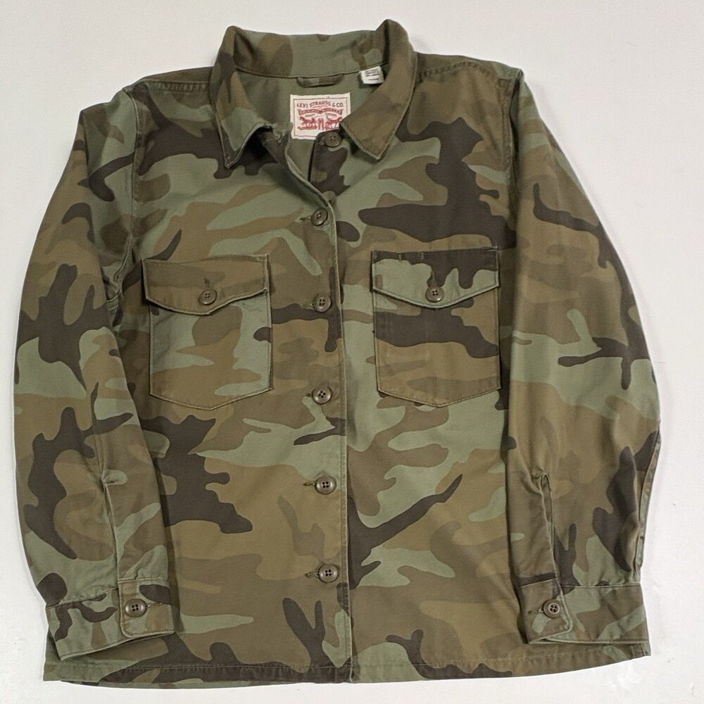 Levi’s Women’s Camo Utility Jacket Military Shirt Jacket Size XL 100% Cotton